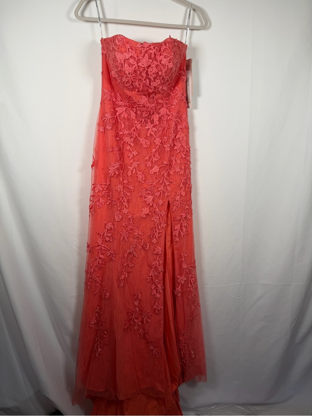 Sherri Hill Fairy Ethereal Romantic Coral Sequin Lace Embellished Evening Dress